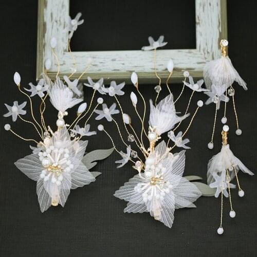 Korean bridal wedding headdress ear clips super fairy sweet side clip set new wedding hair accessories sen