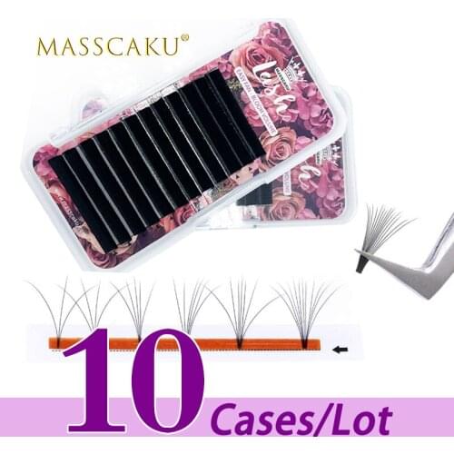 MASSCAKU 10case/lot hot selling 12lines 8-15 mixed easy faning eyelashes fast blooming eyelash extensions mega volume lashes