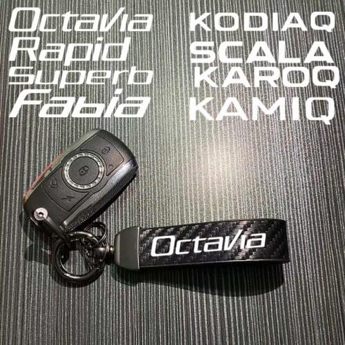 New Carbon Fiber Car Styling Keychain 4s Shop Fine Gift Key Ring For Skoda Octavia Rapid Fabia Superb Kodiaq Scala Karoq Kamiq