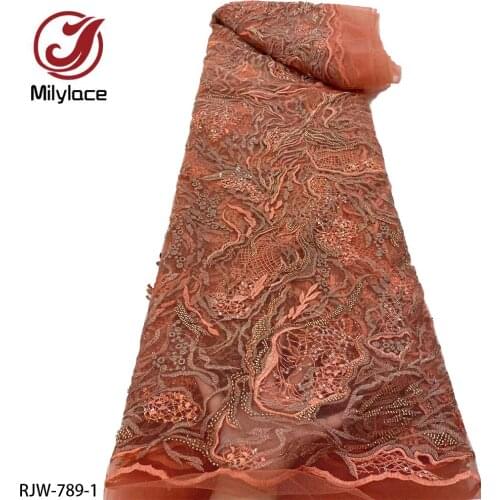 New Lace Fabric Bead Tube Sequin Embroidery French Tulle Mesh Sewing Party Dress Yards RJW-789