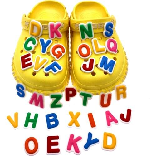 100PCS Wholesale Mix Candy Color Alphabet Letter Icon Shoes Charms Wristband Accessories Decoration Kids X-mas Gifts