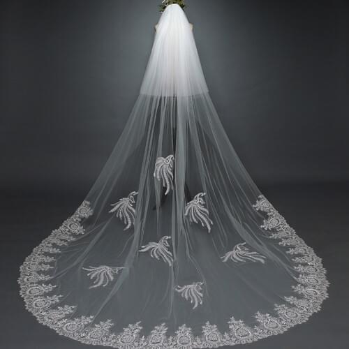Ivory 300cm one layer 2020 New Cathedral Bridal Veil Long Wedding Veil Lace Edge Bride Wedding Accessories
