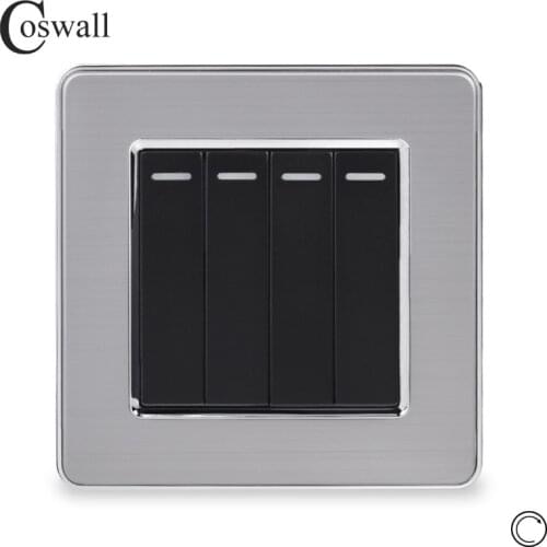 Coswall Stainless Steel Panel 4 Gang 1 Way Reset Switch Pulse Switch Momentary Contact Switch Push Button Wall Light Switch 16A