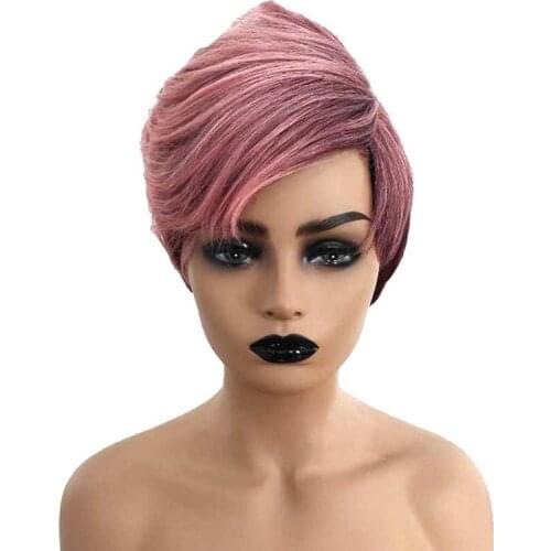 6inch Female Pink Hair Two Tone Synthetic Wigs for African Women High Temperature Fiber Side Part Wig Ombre for Party/Cosplay