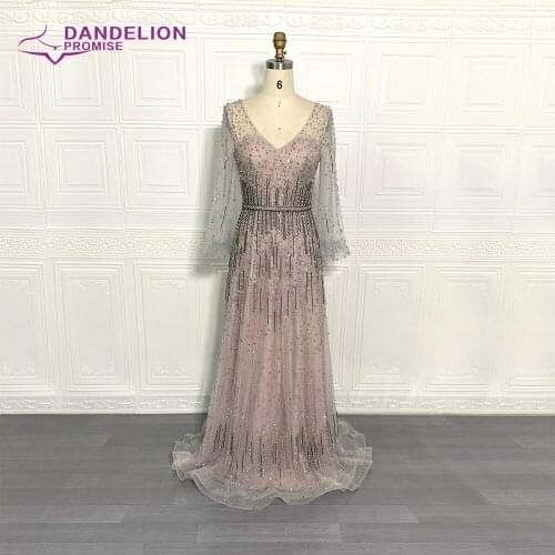 Luxury V-Neck Evening Dresses For Women 2021Dubai Beading Long Sleeves Prom Party Gowns