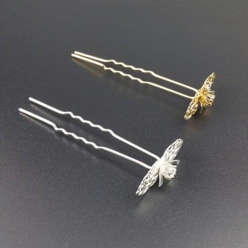 82mm Gold silver color Metal Filigree Flowers hair sticks Hairwear for Jewelry DIY