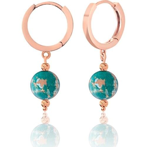 Stylish Earrings 925 Sterling Silver Circle Jewelry For Women Rose Gold Plated With Malachite Drop Earrings