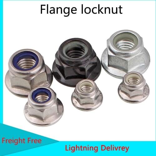 Carbon Steel / 304 Stainless Steel / Flange Locknut Hex Nut with Pad Flange Nylon Locknut 10Pcs