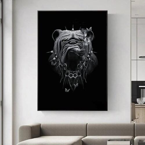 Fun Art Smoking Dog Canvas Painting Posters and Prints Black Animals Wall Art Pictures for Home Living Room Decoration