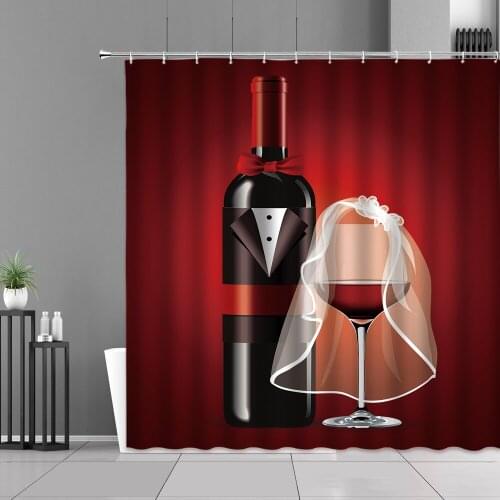Shower Curtain Creative Red Wine Wedding 3D Printing Curtains For Bathroom Bath Screen Home Decor Polyester Waterproof With Hook