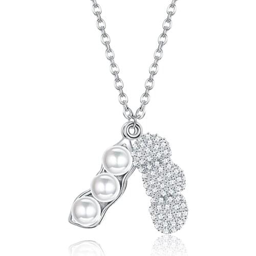 ZEMIOR 925 Sterling Silver Shiny Full CZ Peanut Pendant Necklaces For Women Elegant Shell Pearl Necklace Female Fine Jewelry