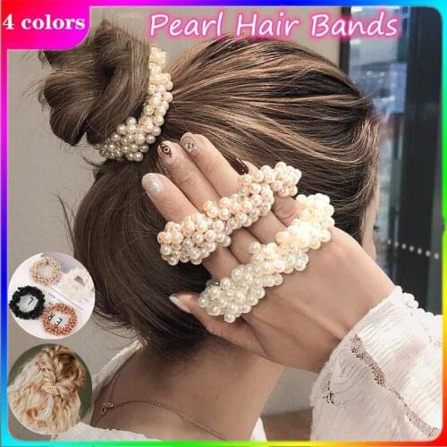 Woman Fashion Elegant Pearl Hair Ties Beads Girls Scrunchies Rubber Bands Ponytail Holders Hair Accessories Elastic Hair Band