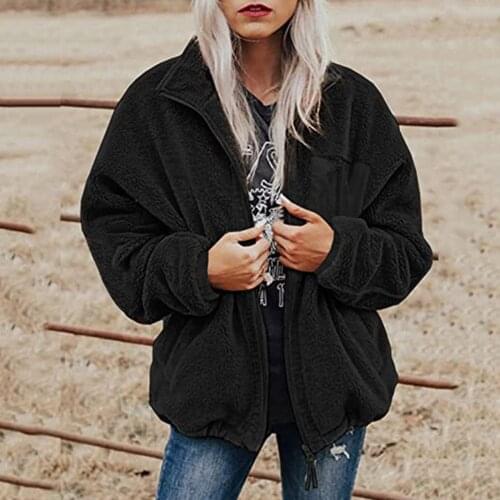 Winter Warm Wool Long Sleeve Coats Outwear Autumn Loose Solid Plush Cloth Hooded Jackets Casual Pocket Zip-Up Women Sweatshirt