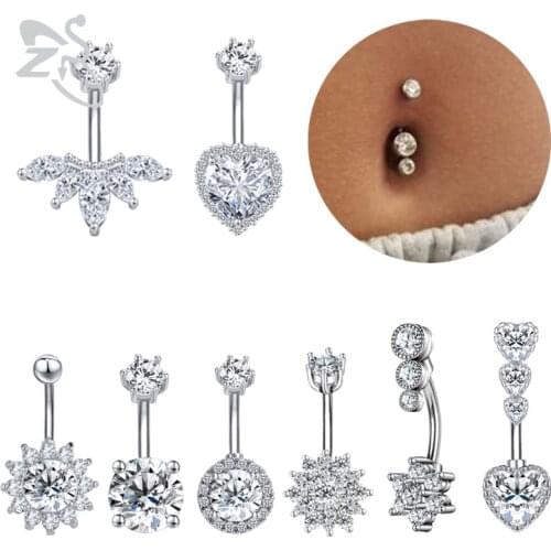 ZS 8styles 14g Crystal Pendant Navel Belly Button Rings 316L Stainless Steel Belly Navel Piercing Heart Belly Piercings Jewelry