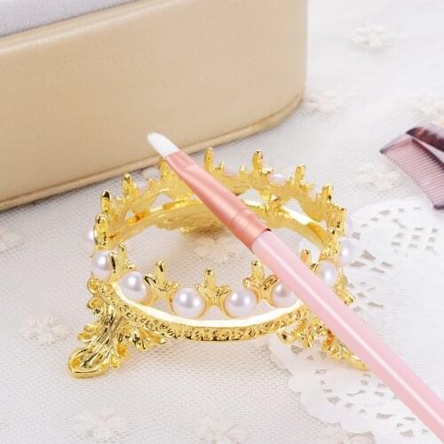 1Pc Crown Nail Art Brush Holder Metal Crown With Pearls Makeup Brush Holder Nail Art Painting Pen Holder Manicure 4 Colors