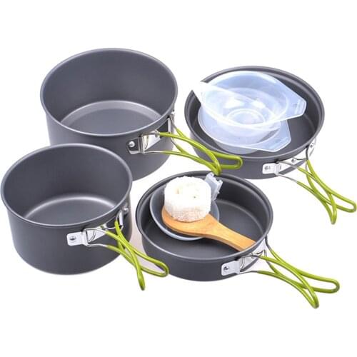 11in1 Portable Camping Cookware Mess Kit Lightweight Cooking Pot Pan Bowl Plate Set