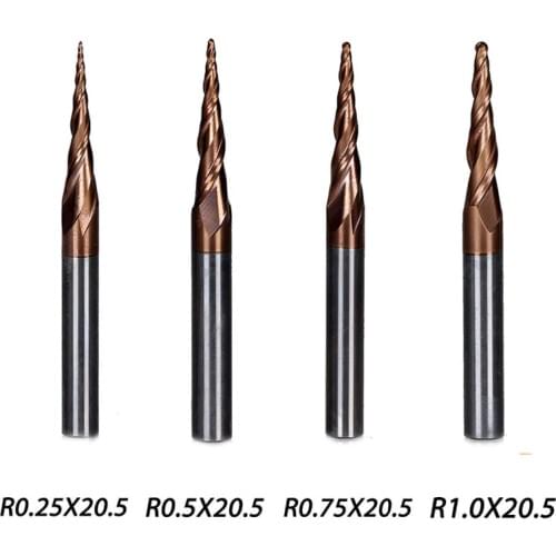 4Pcs/lot 4 Models Carbide Tapered End Mill Ball Nose Flute Length 20.5mm Dia 4mm Series HRC55