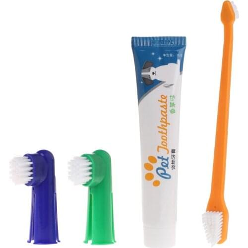 4 Pcs Pet Toothpaste Toothbrush Set Teeth Hygiene Oral Care Kit Cat Dog Puppy Cleaning Supply