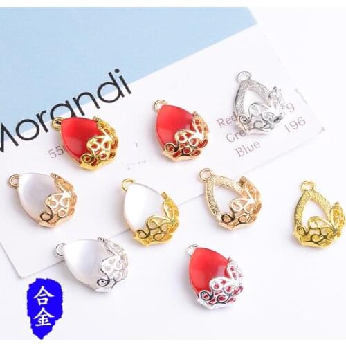 50pcs 16*23mm Gold Color Zinc Alloy Material Cat Eye Stone Beads Charm Pendant for Hair DIY Handmade Jewelry Making Wholesale