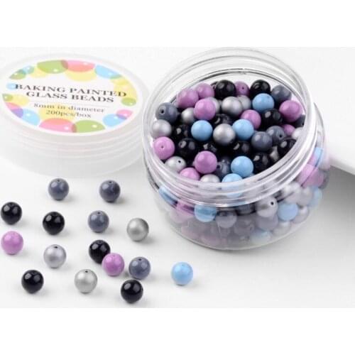8mm Glass Beads DIY Fashion Jewelry Making Kit Box Solid Color Paint Mixed Color about 200pcs