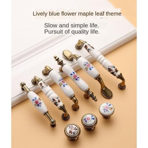 Antique Bronze Ceramic Cabinet Handles Zinc Alloy Drawer Knobs Wardrobe Door Handles Morning Glory European Furniture Handle