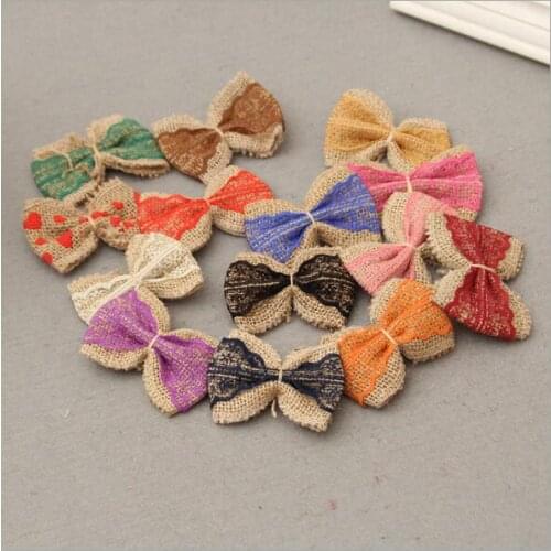 10pcs/Lot 6cm Handmade Natural Jute Lace Burlap Hessian Bowknot Bows for Wedding Party DIY Hair Bow Hat Craft Accessories