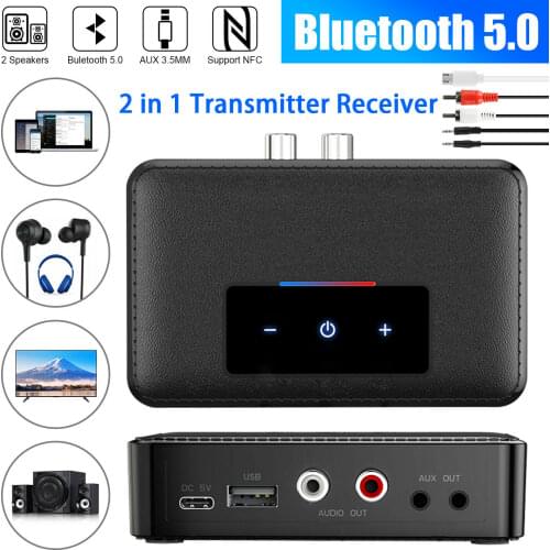 Bluetooth 5.0 Transmitter Receiver Wireless 3.5mm AUX NFC to 2 RCA Audio Adapter Wireless For Car PC TV Headphones