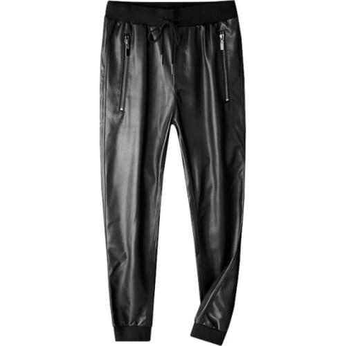 Pantalón de cuero hombre faux leather pants mens feet pants fashion loose motorcycle pu trousers for men personality pantalon