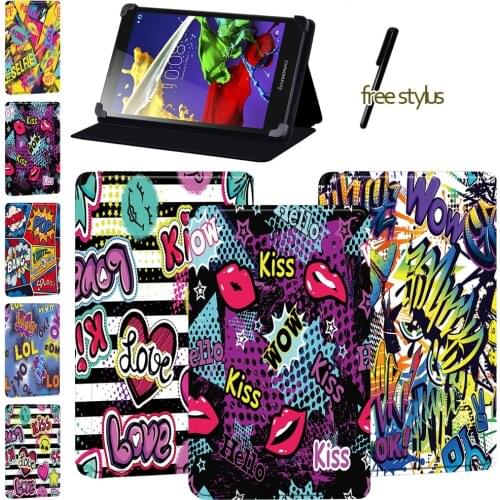Graffiti Art Tablet Case for Lenovo Tab 2 A8/Tab 3(7 Essential/10.1)/Tab 4(8/10/8 Plus/10 Plus)/A7-(10/10F)/A10-70 + Free Stylus