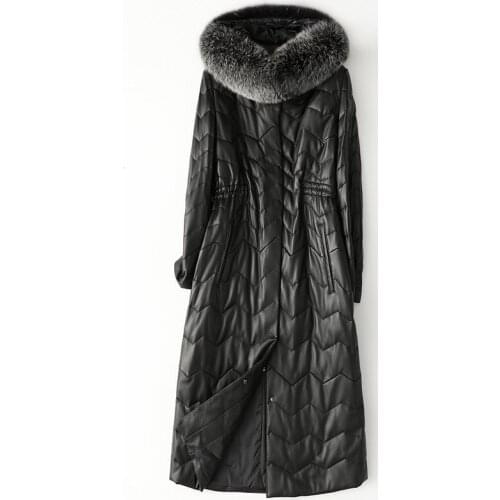 Long-term availability) Haining New Genuine Leather down jacket, Woman sheepskin fox fur cap jacket W