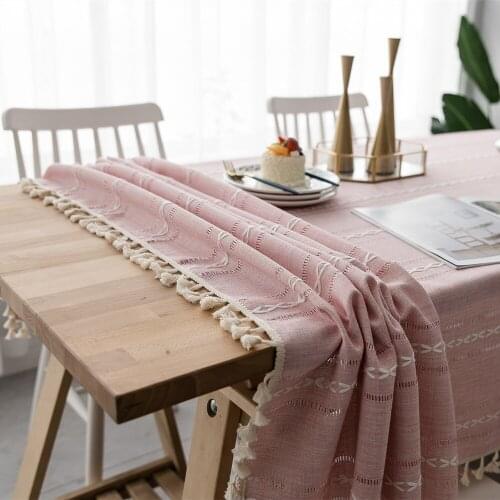 Europe Christmas Tablecloth 4 Color Hollow Embroidered Jacquard Table cloth Rectangle Cotton Linen Stripes Dining Table Cover