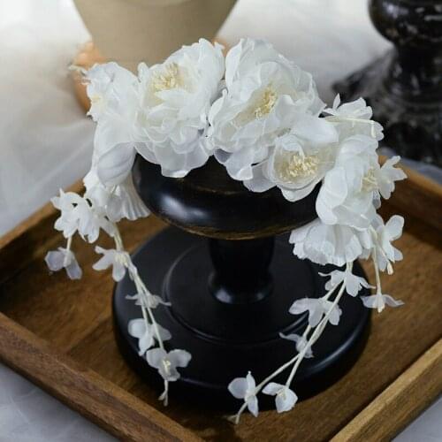 European Ivory Flower Wedding Tiaras Headbands Flower Bridal Headpiece Brides Hair Accessories Evening Head Wear