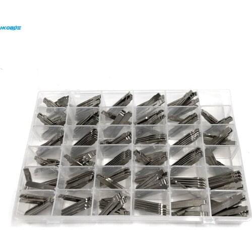 HKOBDII 175pcs/lot Metal Engraved Line 2-in-1 LiShi Blade with Scale Shearing Teeth Blank Car Key Blade Set Kit