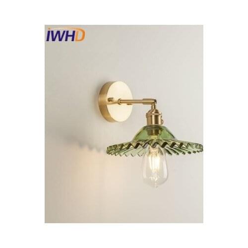 IWHD Copper Nordic LED Wall Lamp Post Modern Wall Lights Vintage Light Glass Fixtures Home Lighting Bedside Sconce Luminaire