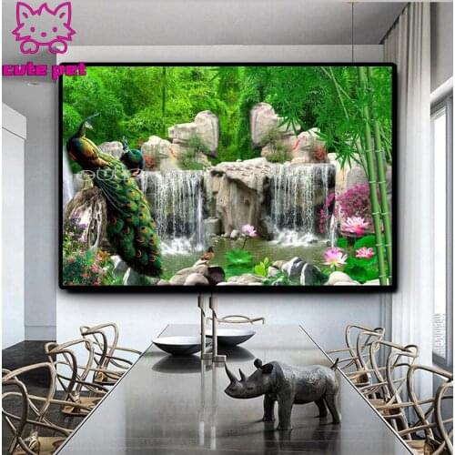 Bamboo Forest Rockery Peacock Diamond Painting Diamond Embroidery full Drill Rhinestone Mosaic Picture by numbers hobby custom