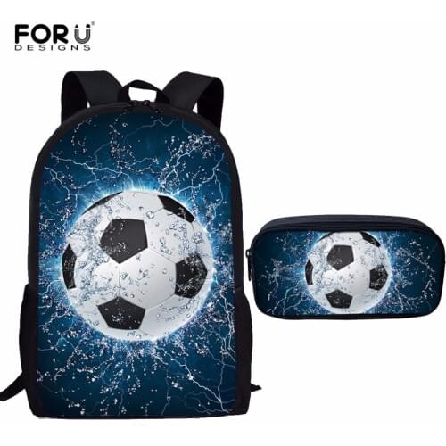 FORUDESIGNS Footballs Print Boys School Bag Set for Children Primary School Book Bags Student 16 inch Backpack Custom Bag