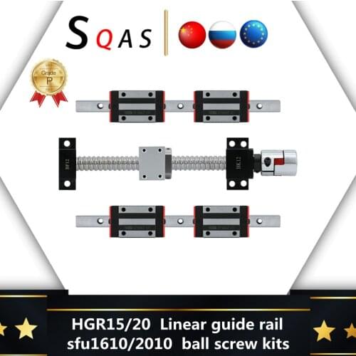 CNC square kit 2pcs linear rail HGR15 HGR20 +4pcs HGH15CA/HGH20CA slides block+1set ball screw kit SFU1610/2010 For CNC parts
