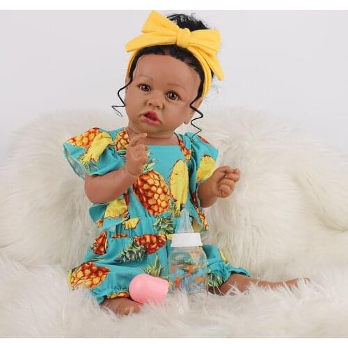 UCanaan Reborn Baby Doll 55CM 22'' Cloth Body Silicone Reborn Dolls Black Skin Girls Doll Newborn Baby Toddler Toy Children Gift