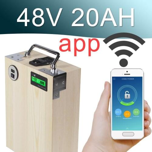 48V 20AH APP Lithium ion Electric bike Battery Phone control USB 2.0 Port Electric bicycle Scooter ebike Power 1000W Wood