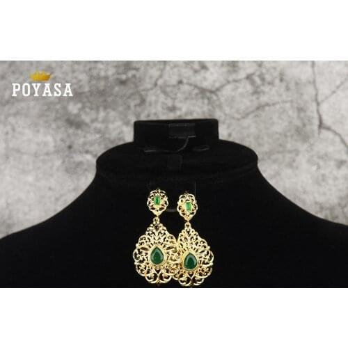 Moroccan Caftan wedding gold earring red and green stone fashion jewelry copper high quality earring