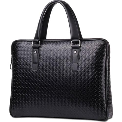 Fashion Men Handbag Genuine Leather Male Briefcases Laptop Bag Plaid Leather Totes for Document Office Bags Unisex Messenger Bag