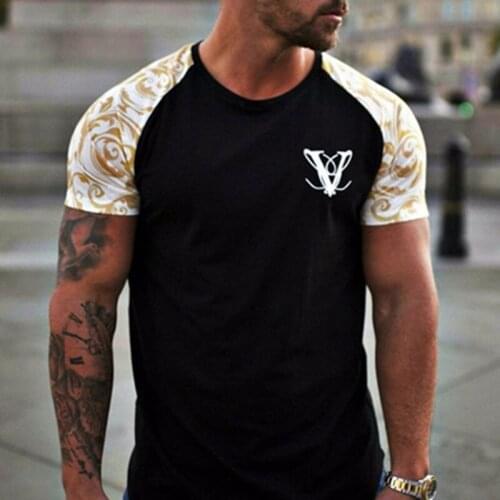 Muscle Mens Fitness Brand T-Shirts 2021 Summer Short Sleeve O-neck Stripe Printed Loose Slim T shirt Mens running Tops Tee