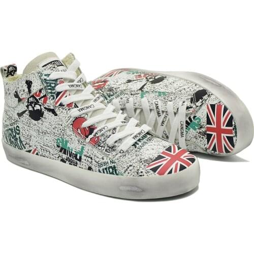 CANGMA Luxury Brand Designer Sneakers Men British Flag Genuine Leather Shoes Mans Printing Shoes Mid White Flat Male