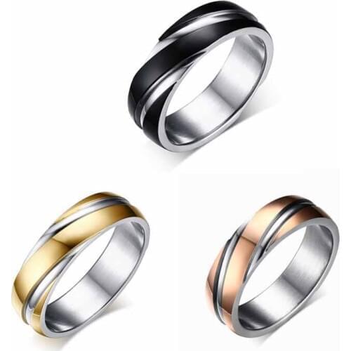 Simple 6 mm Titanium Steel Silver Twill Men Ring Black Gold Brown Bands for Couple Lovers Charm Jewelry Christmas Beautiful Gift