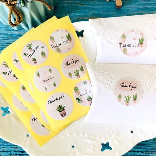 60pcs Cute Pink Cactus Seal Stickers Thank you Paper Stickers DIY Party Decoration Gift Stickers Cookie Candy Packaging Labels