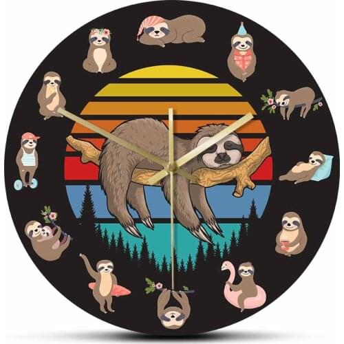 Hanging Lazzy Sloth Decorative Silent Quartz Clock Laziness Idleness Jungle Animals Wall Art Clock Baby Nursery Tropical Decor