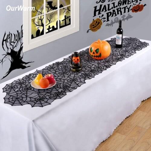 OurWarm Spider Web Table Runner Halloween DIY Decoration Black Cobweb Lace Table Runner 51x203cm Halloween Decoration for Home