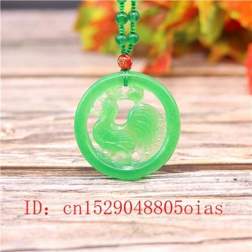 Natural Green A Emerald Jade Chicken Pendant Necklace Jadeite Jewellery Double-sided Hollow Carved Amulet Gifts for Women Men