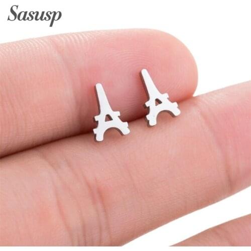 Stainless Steel Eiffel Tower Stud Earring For Women Man Gold Silver Color Moon Girl Kiss Boy Lovers Engagement Jewelry