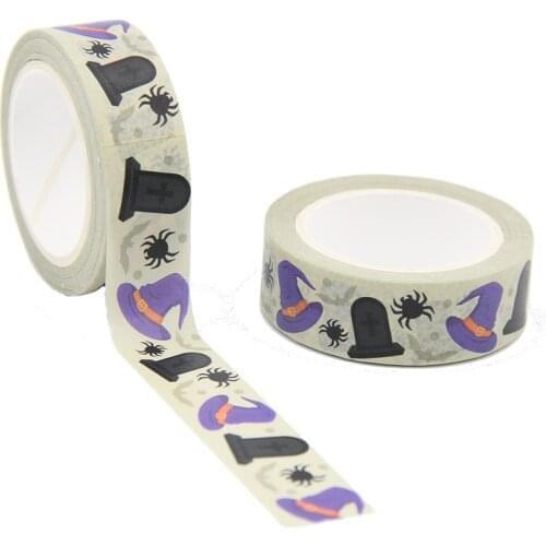 NEW 1PC 15MM*10M Halloween Witch Hat and Tomb Spider Washy Tape DIY Scrapbooking Paper Photo Album Adhesive Masking Tape